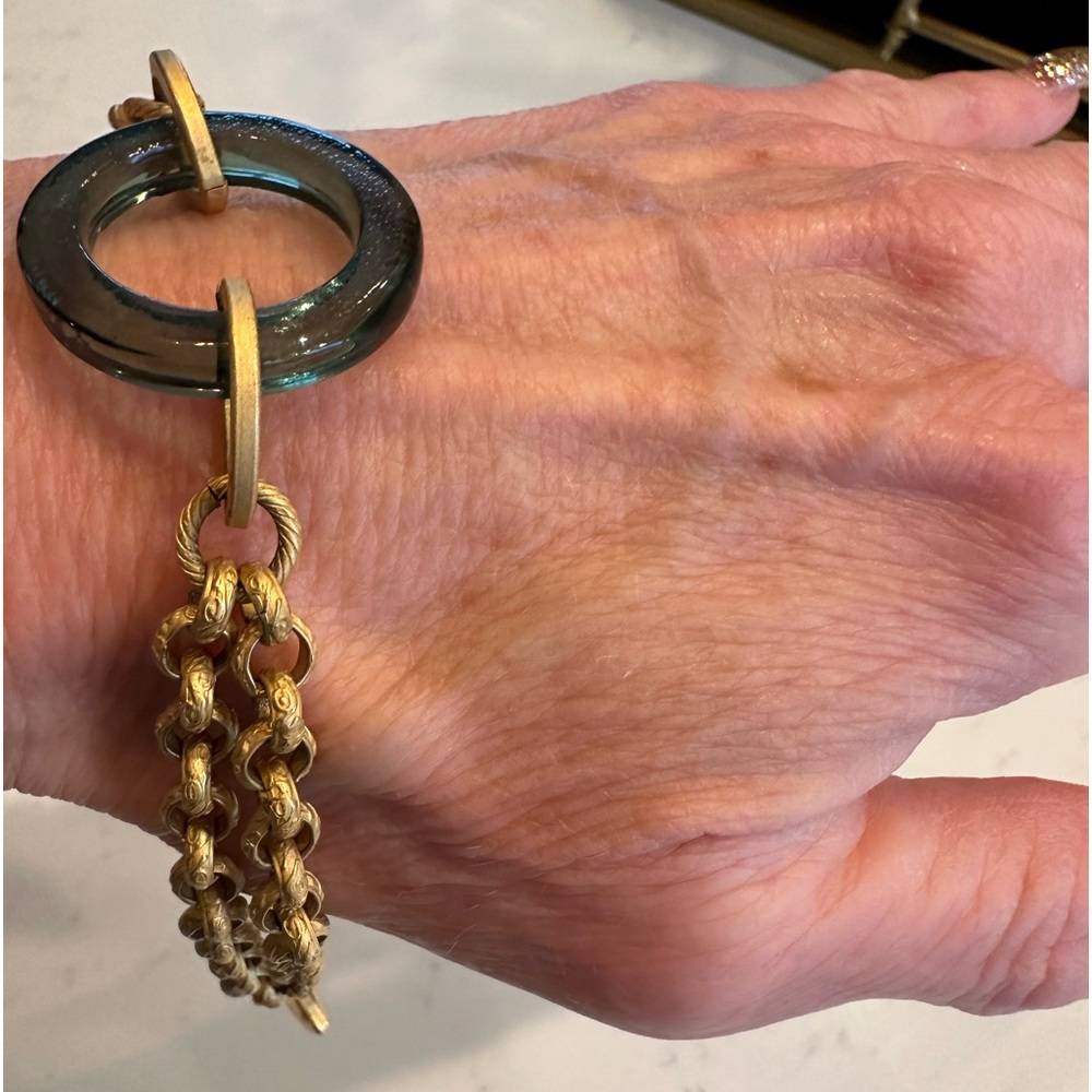 Green Sea Glass with Chunky Gold Chain Bracelet